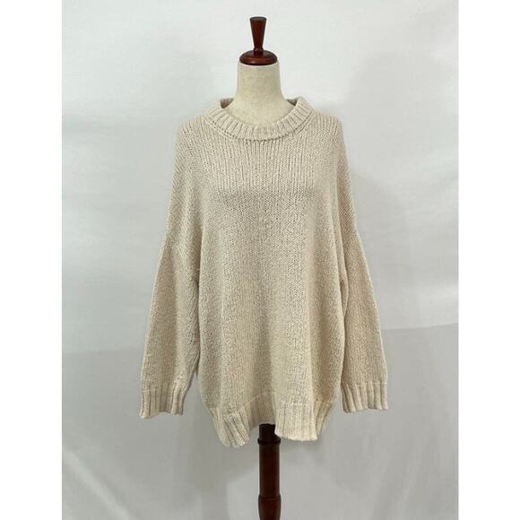 JENNI KAYNE S Small Beige Oatmeal Sweater 100% Cotton Foster Sweater Oversize